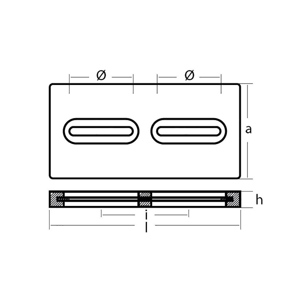 Tecnoseal Rectangular Zinc Plate Anode w/Inserts - 12" x 6" x 1" [TEC-DIVERSD] - Twin Screws Marine Service