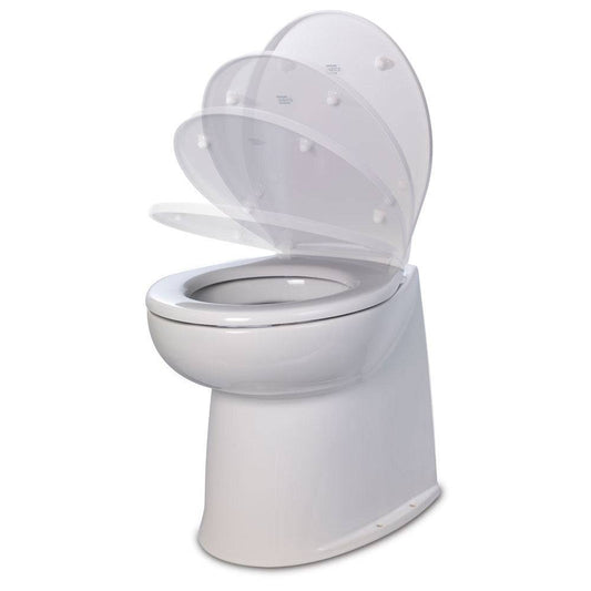 Jabsco Deluxe Flush 14" Straight Back 12V Freshwater Electric Marine Toilet w/Solenoid Valve  Soft Close Lid [58080-3012] - Twin Screws Marine Service