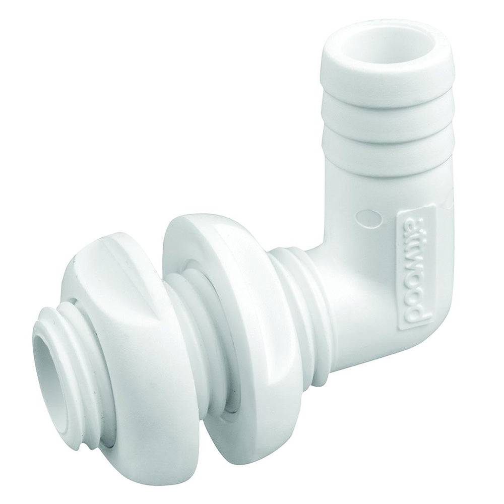 Attwood White Plastic 90 Degree Thru-Hull Connector - 3/4" Inner Diameter [3877-3] - Twin Screws Marine Service