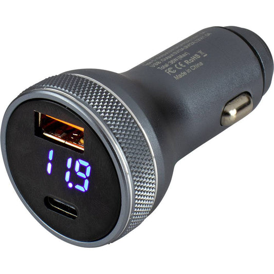 Sea-Dog Round USB  USB-C Power Plug w/Voltmeter [426514-1] - Twin Screws Marine Service