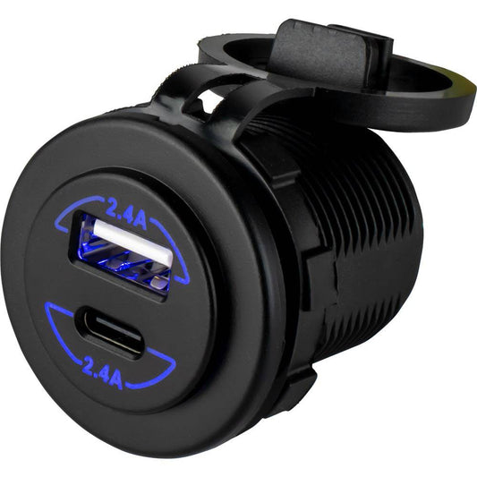 Sea-Dog Round Dual USB  USB-C Power Socket [426516-1] - Twin Screws Marine Service