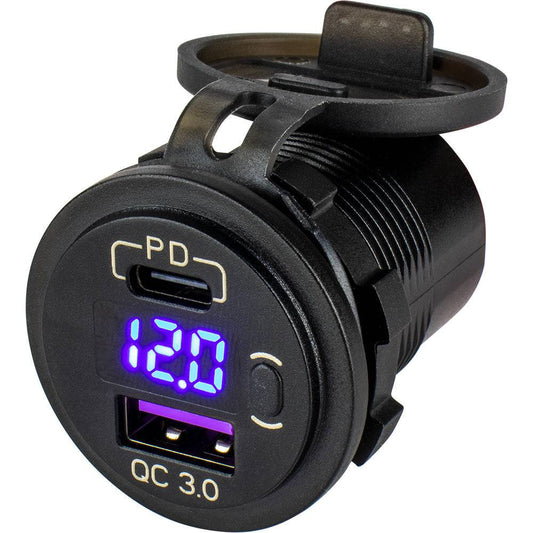 Sea-Dog Round USB  USB-C Power Socket w/Hidden Voltmeter [426518-1] - Twin Screws Marine Service