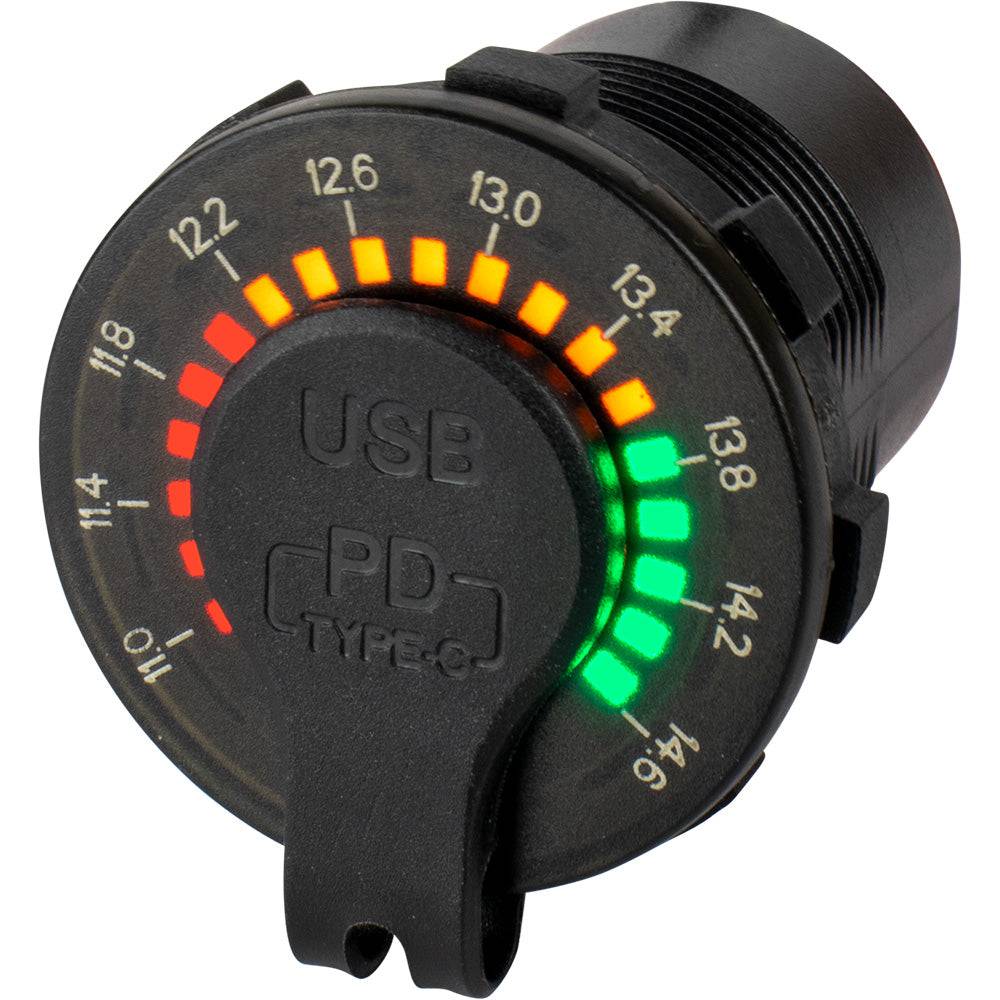 Sea-Dog Round Rainbow Voltmeter w/USB  USB-C Power Socket [426519-1] - Twin Screws Marine Service