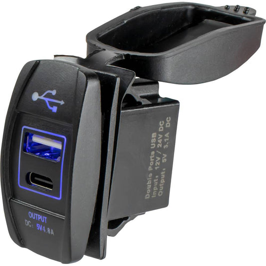 Sea-Dog USB  USB-C Rocker Switch Style Power Socket [426521-1] - Twin Screws Marine Service