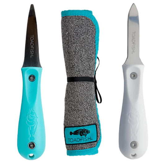 Toadfish Shuckers Bundle - Put Em Back Oyster Knife, Professional Oyster Knife  Cut-Proof Shucking Cloth [1014] - Twin Screws Marine Service