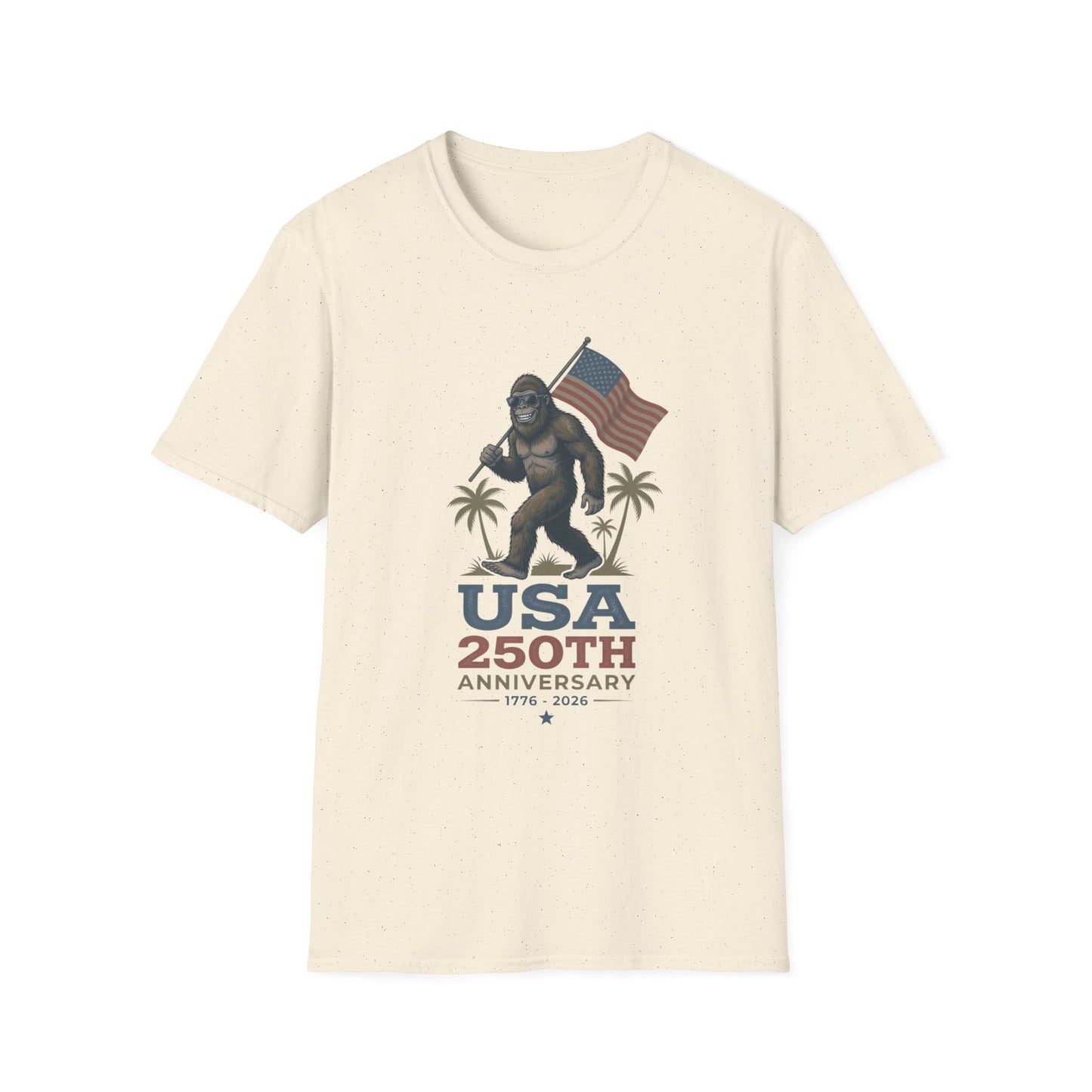 Bigfoot with American Flag T-Shirt — USA 250th Anniversary Patriotic Tee