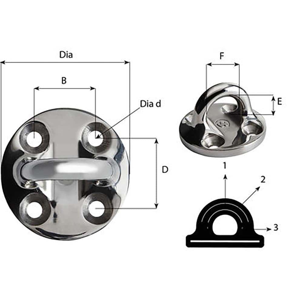Wichard Round Pad Eye - 57mm Diameter (2-1/4") - Fixed [6635] - Twin Screws Marine Service