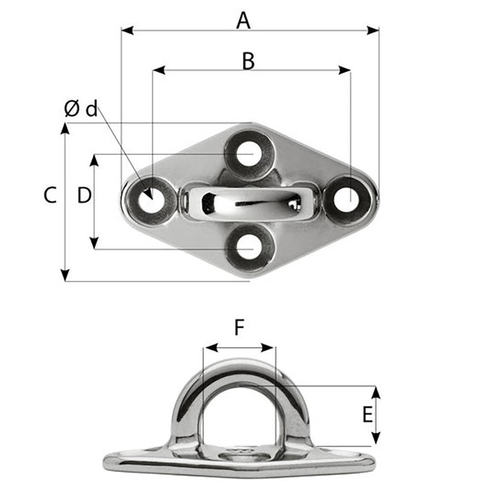 Wichard Diamond Pad Eye - Round - 60mm Length (2-23/64") - M5 Screw [6644] - Twin Screws Marine Service