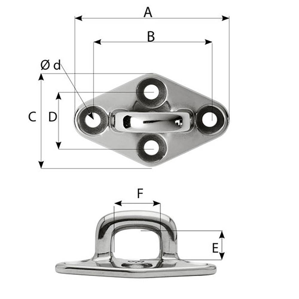 Wichard Diamond Pad Eye - Square - 60mm Length (2-23/64") - M5 Screw [6654] - Twin Screws Marine Service