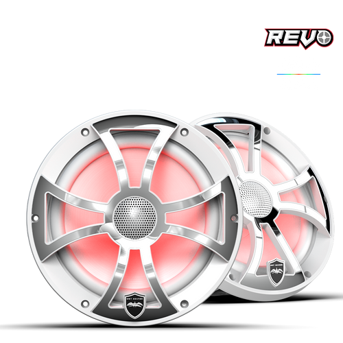 WET SOUNDS REVO 8-XSW-SS | REVO Series 8-inch High-Output Component Style Coaxial Speakers w/ XS-White-Stainless Steel RGB Grilles - Twin Screws Marine Service